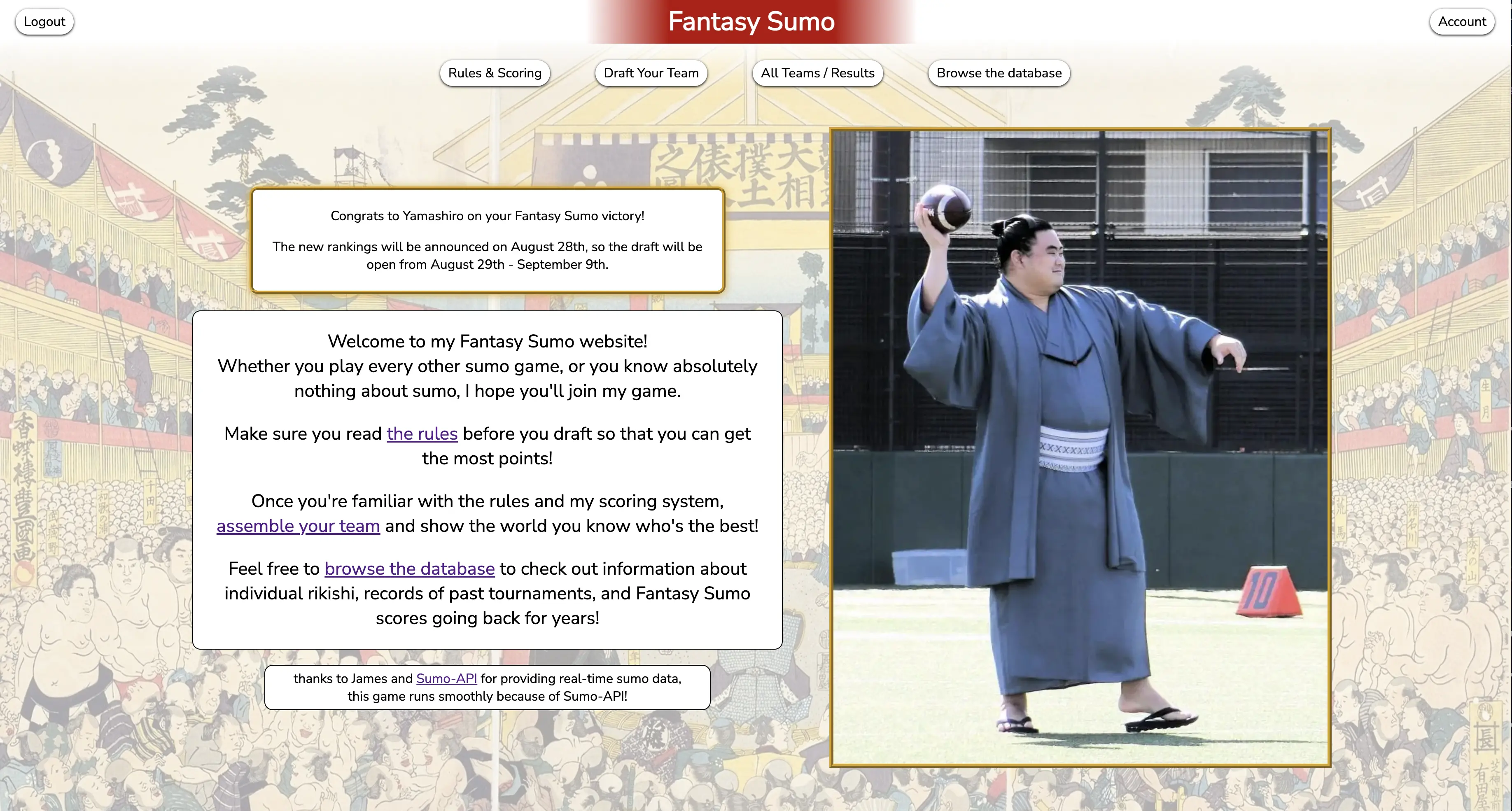 the homepage of FantasySumo.net