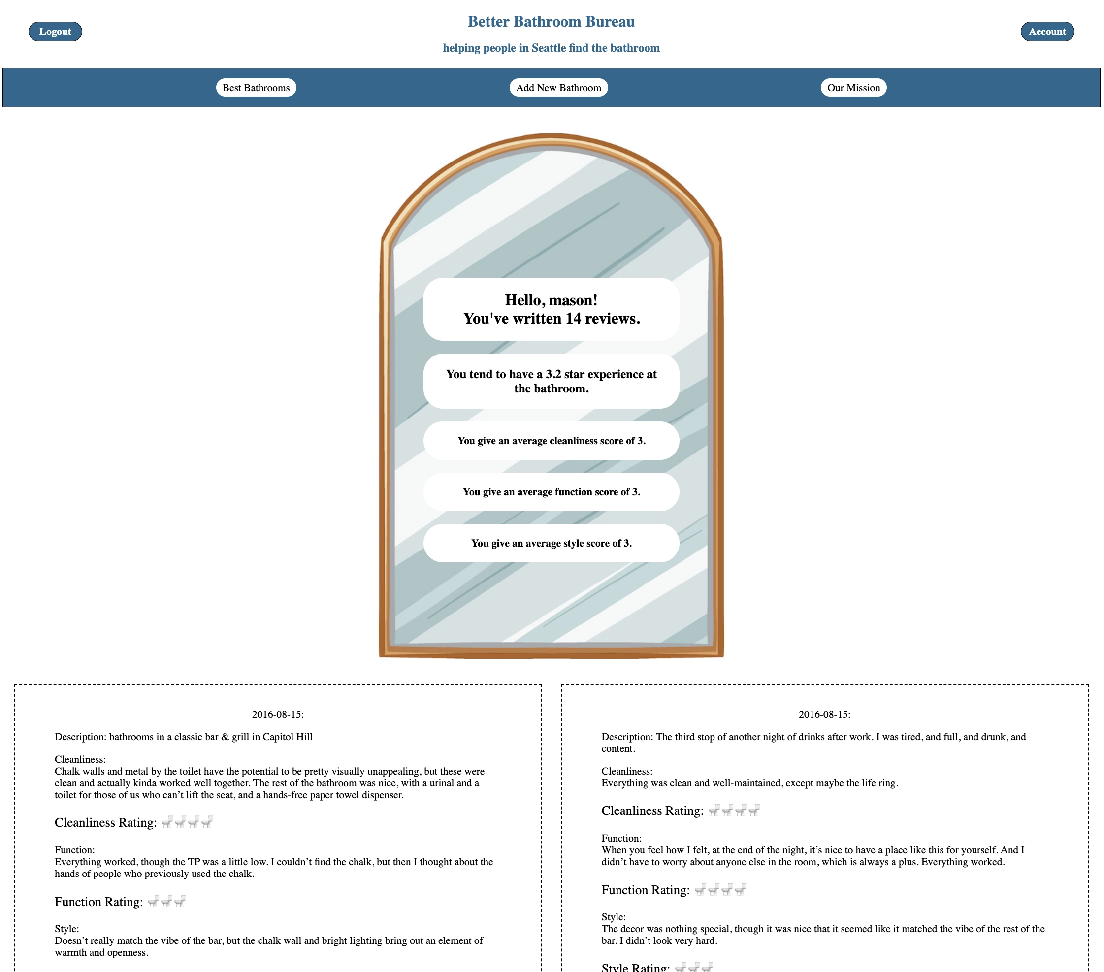 Better Bathroom Bureau account page