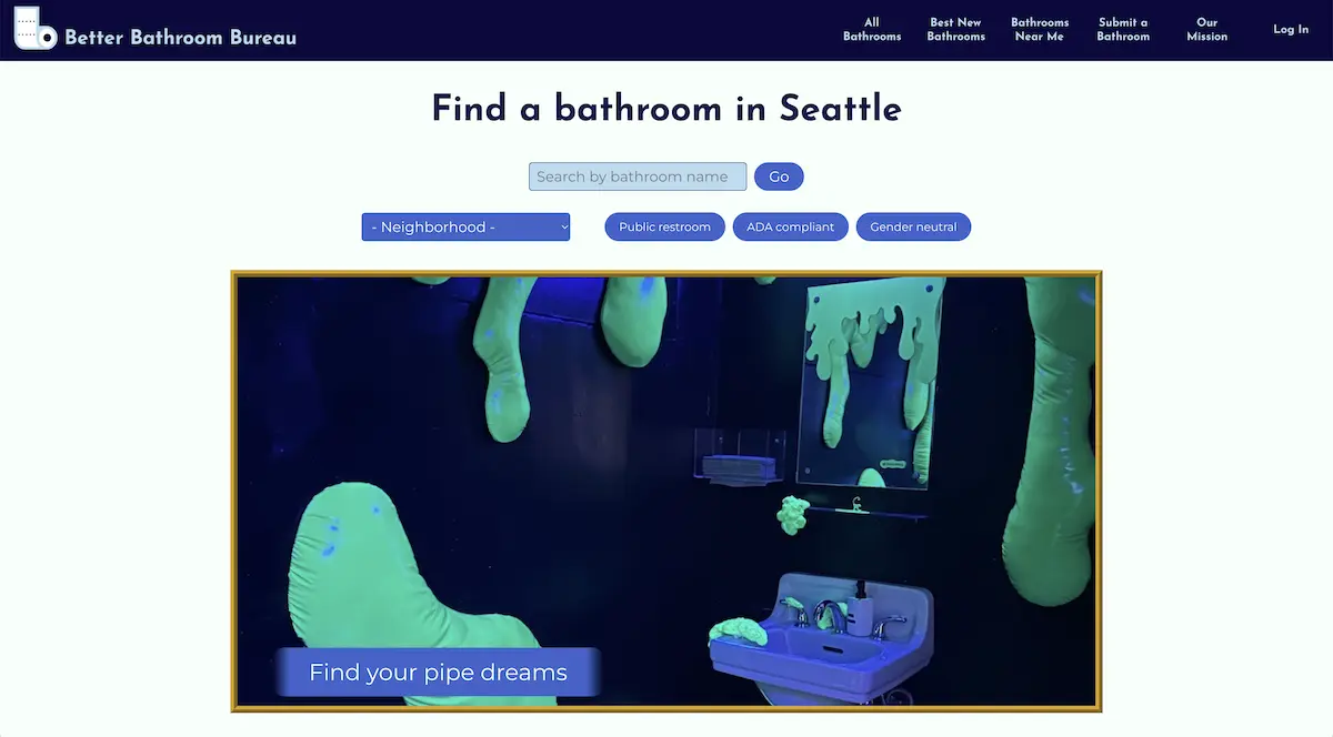 the homepage of BetterBathroomBureau.org